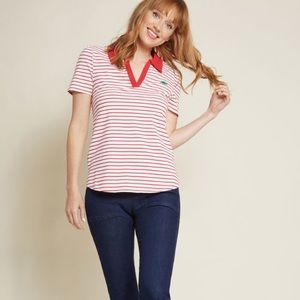 NWOT Modcloth Red and White Striped Dinosaur Top